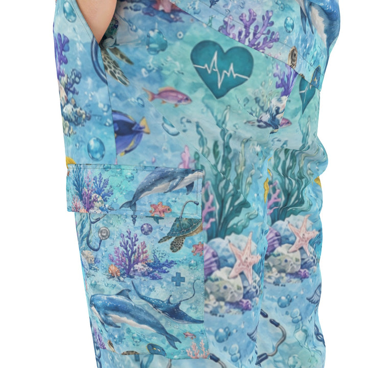 Coastal Vibes Unisex Scrub Set With Six Pocket