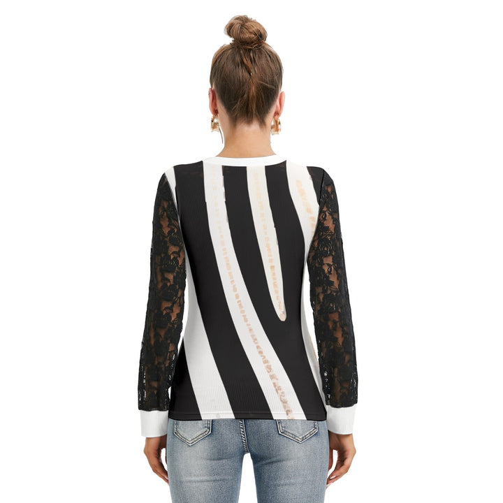 Zebra Stripe Women’s T-Shirt With Black Lace Sleeves