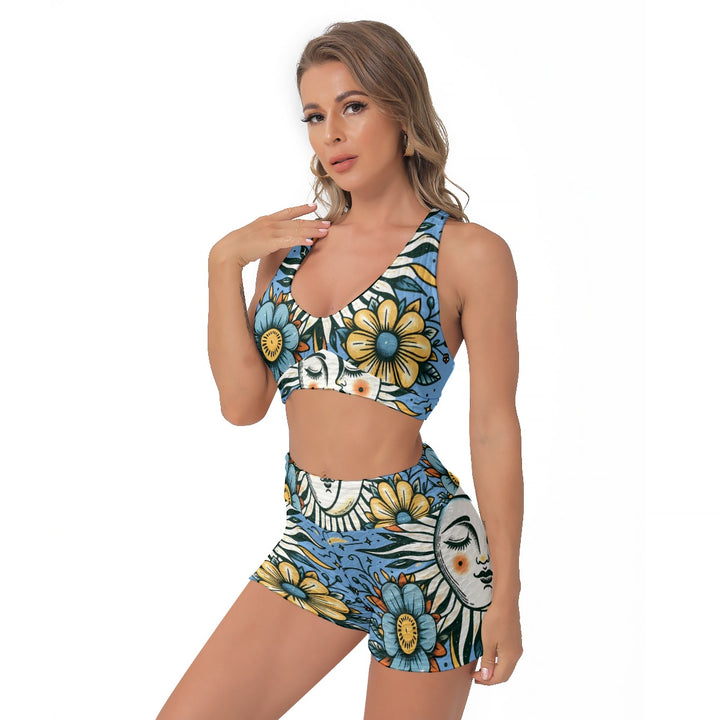 Sun and Moon Women’s Sports Bra and Shorts Set