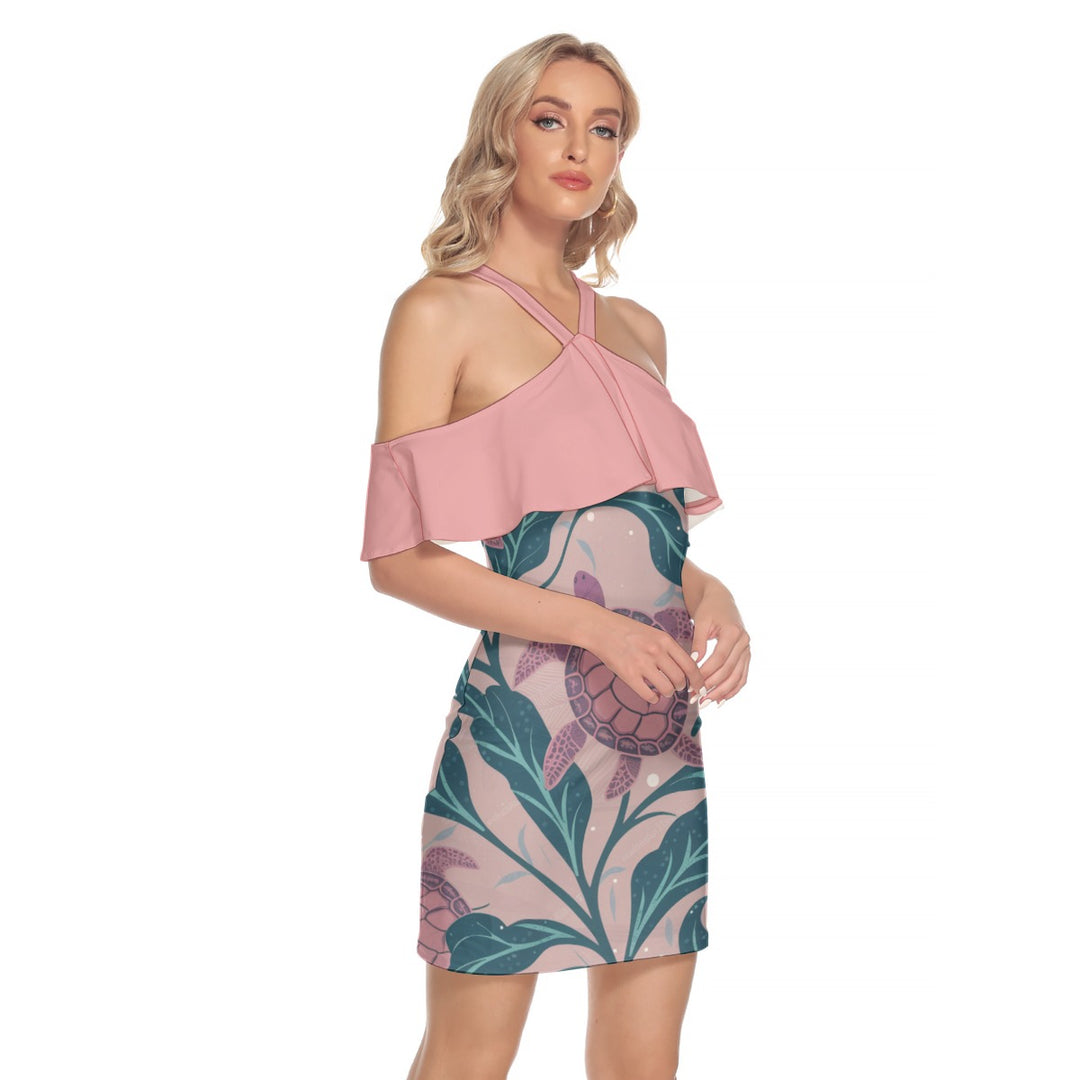 Sea Turtle Women's Cold Shoulder Cami Dress With RuffleCapture the beauty of the ocean while staying