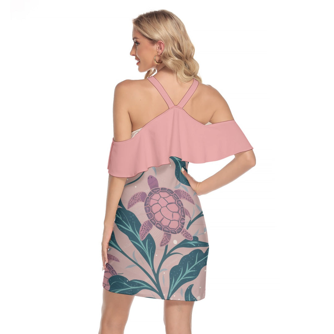 Sea Turtle Women's Cold Shoulder Cami Dress With RuffleCapture the beauty of the ocean while staying