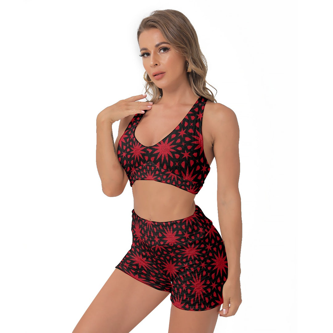 Red Stars Women’s Sports Bra and Shorts Set