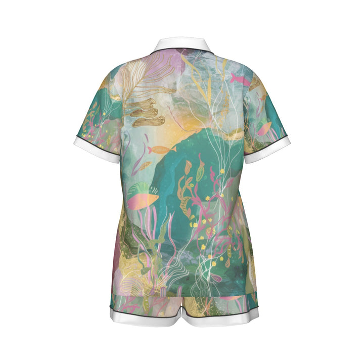 Ocean Life Women's Imitation Silk Pajama Set With Short Sleeve