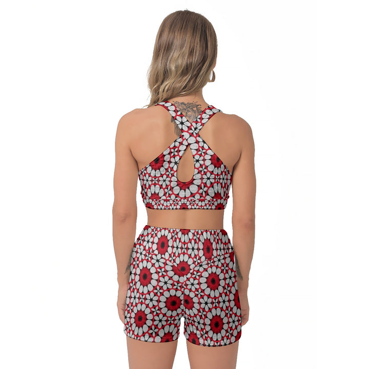 Crimson Circles Women’s Sports Bra and Shorts Set