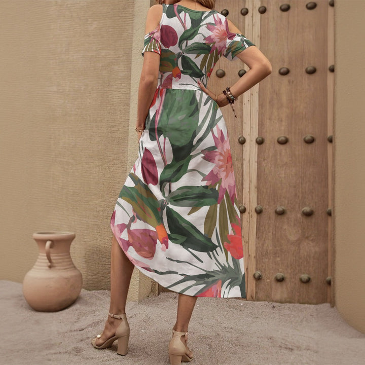 Garden Delight Women's V-neck Off-shoulder Dress