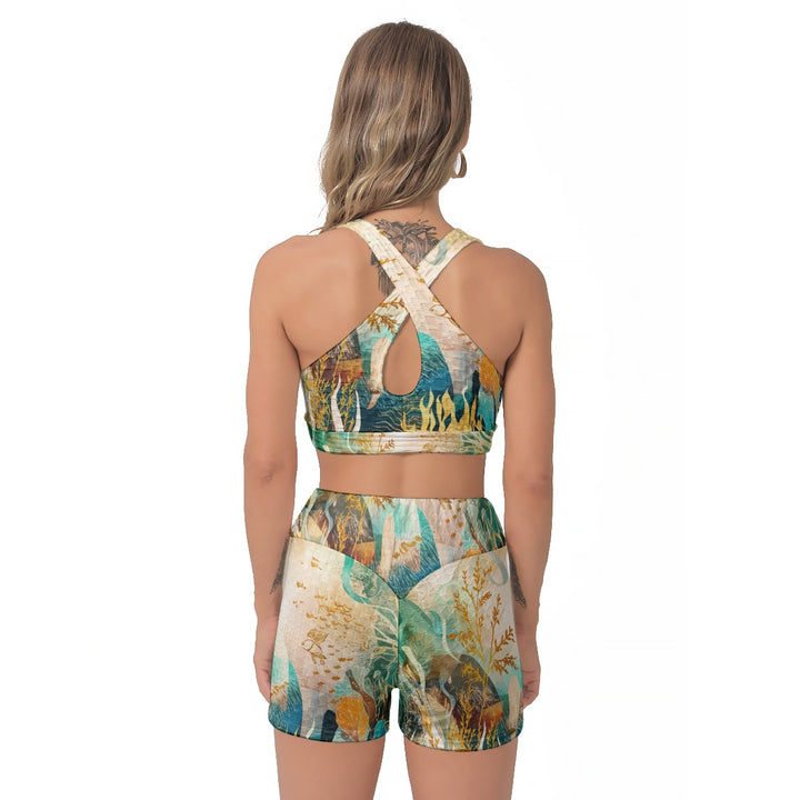 Marine Mosaic Women’s Sports Bra and Shorts Set