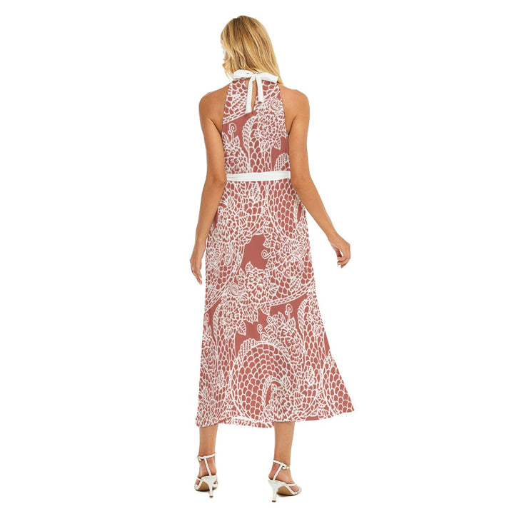 Lacey Day Women’s Belted Halter Dress With Wrap Hem