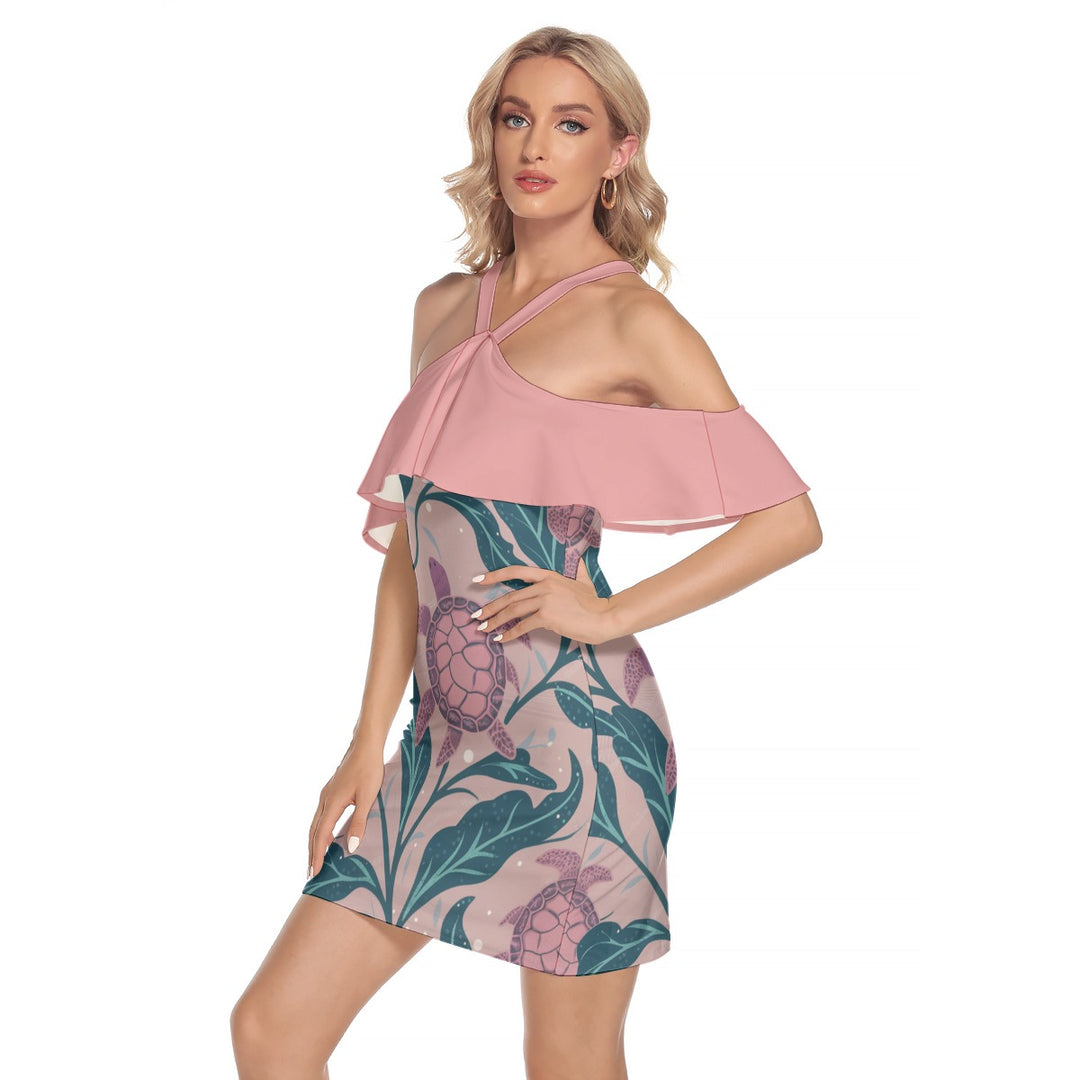 Sea Turtle Women's Cold Shoulder Cami Dress With RuffleCapture the beauty of the ocean while staying