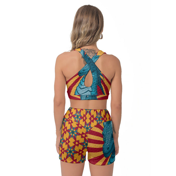 Yellow and Red Dragon Women’s Sports Bra and Shorts Set