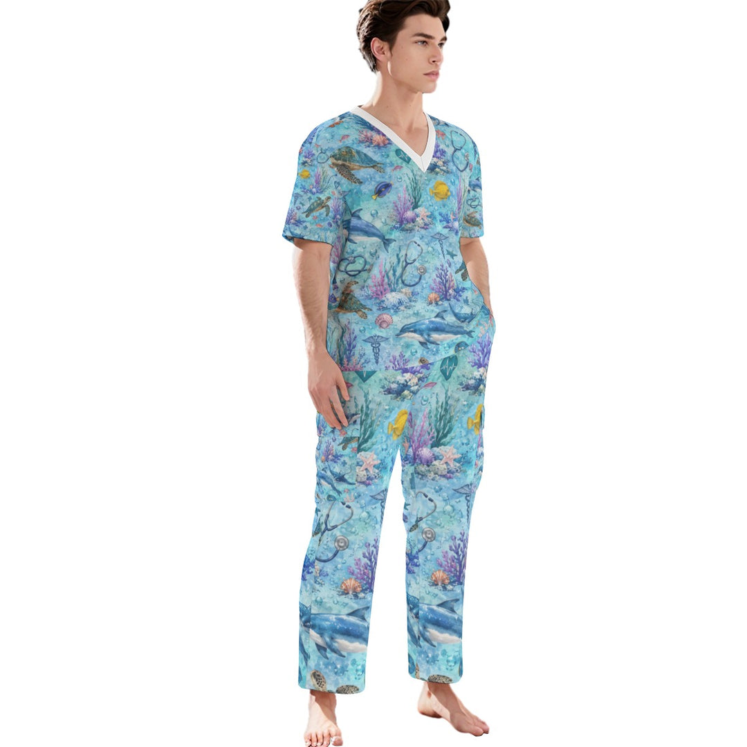 Coastal Vibes Unisex Scrub Set With Six Pocket
