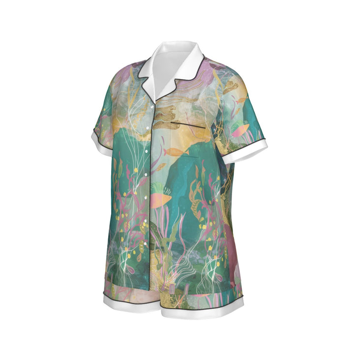 Ocean Life Women's Imitation Silk Pajama Set With Short Sleeve