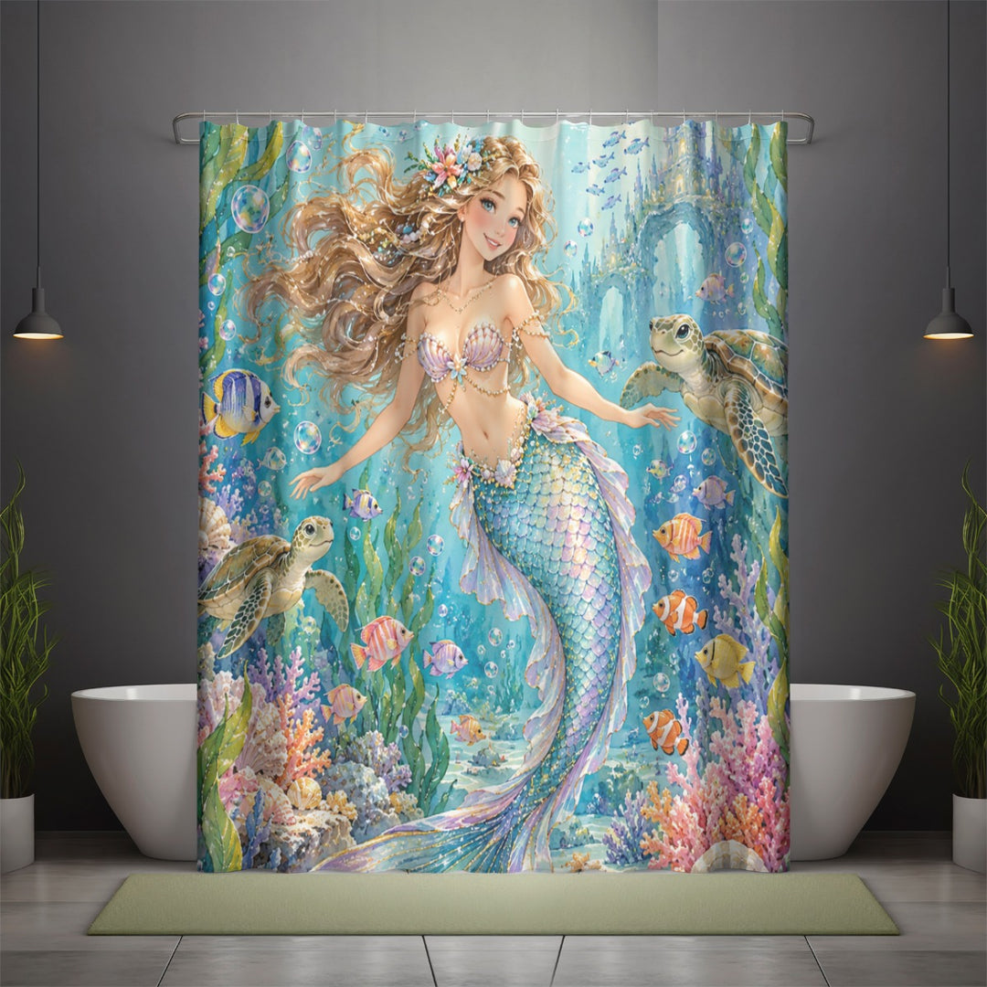 Mermaid Shower Curtain | Waterproof Polyester Coastal Bathroom Decor