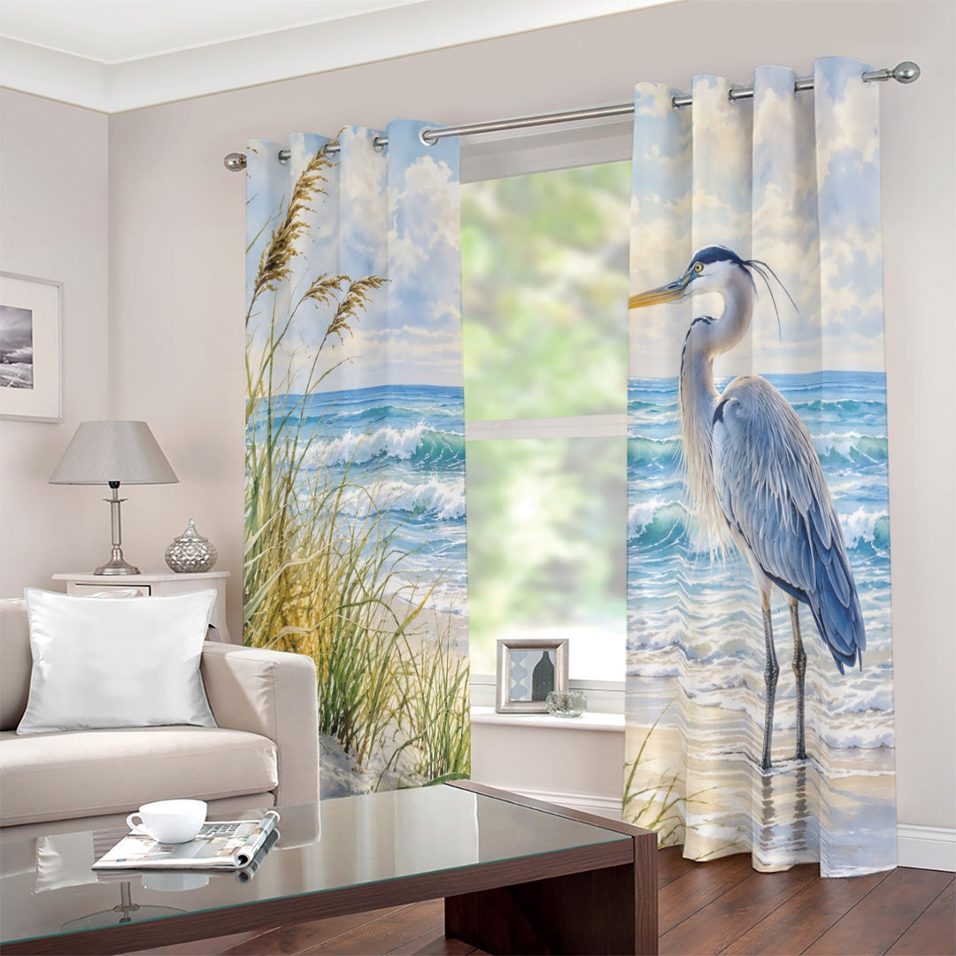 Heron Love Blackout Grommet Curtains | Coastal 2-Panel Set