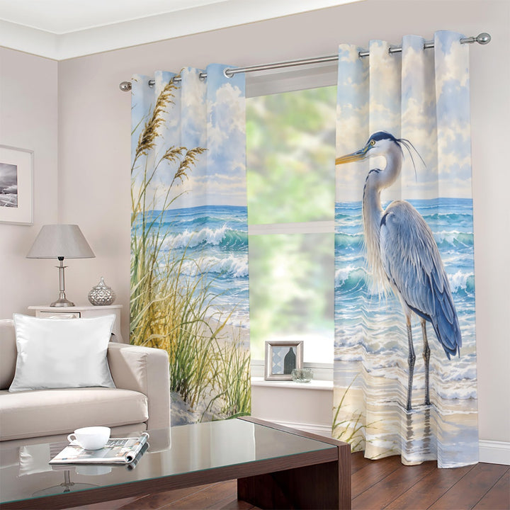 Heron Love Blackout Grommet Curtains | Coastal 2-Panel Set