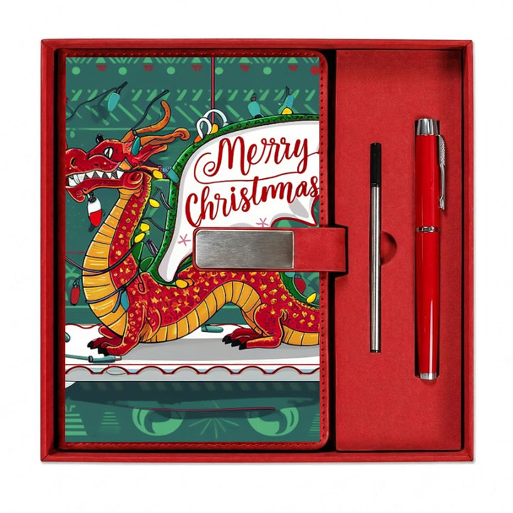 Merry Christmas Dragon Notebook Gift Set with Metal Pen
