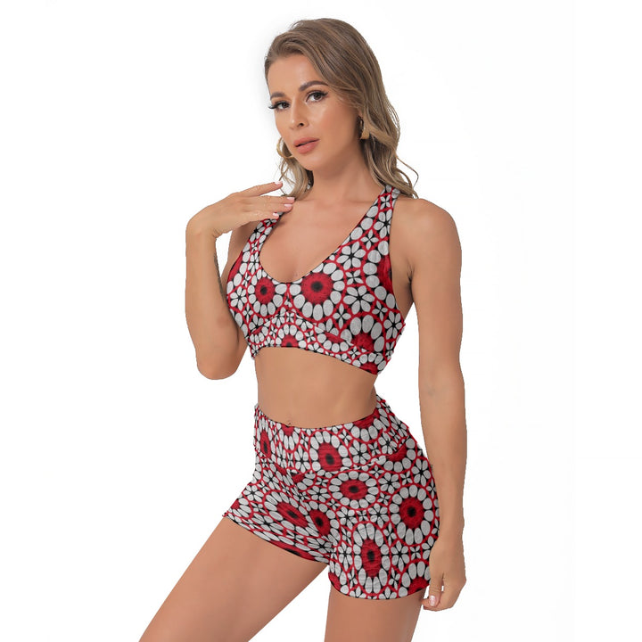 Crimson Circles Women’s Sports Bra and Shorts Set