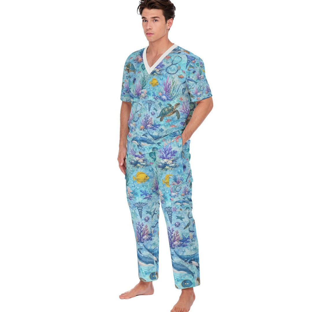 Coastal Vibes Unisex Scrub Set With Six Pocket