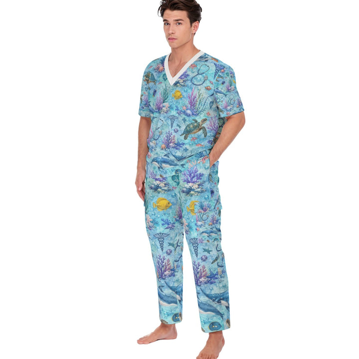 Coastal Vibes Unisex Scrub Set With Six Pocket