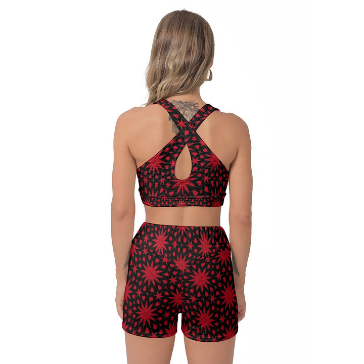 Red Stars Women’s Sports Bra and Shorts Set