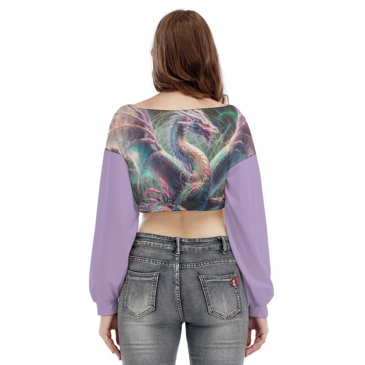 Purple Dragon Women's V-neck Long Sleeve Cropped Sweatshirt