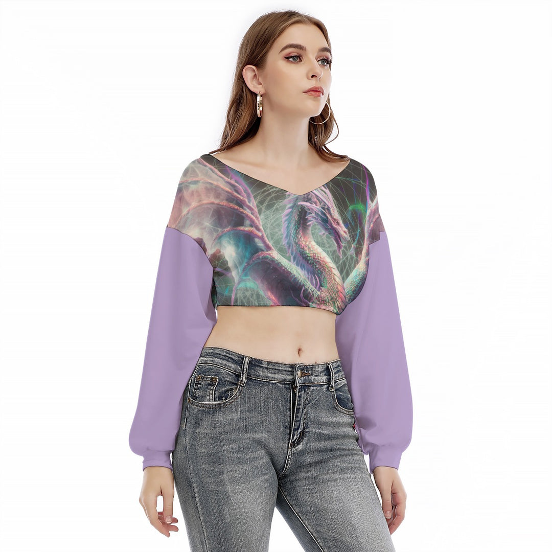 Purple Dragon Women's V-neck Long Sleeve Cropped Sweatshirt