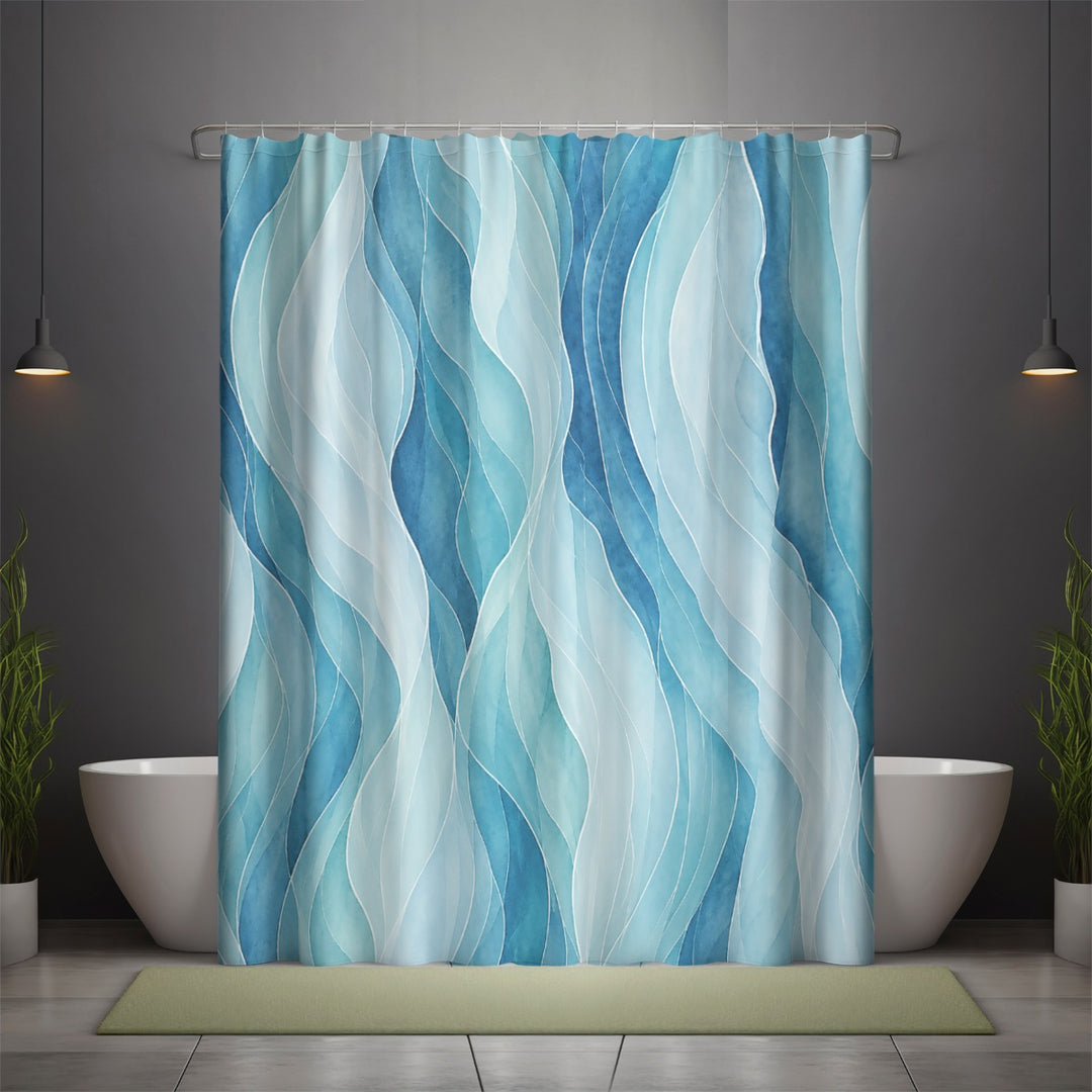 Wavey Blue Shower Curtain | Coastal Polyester Bathroom Decor