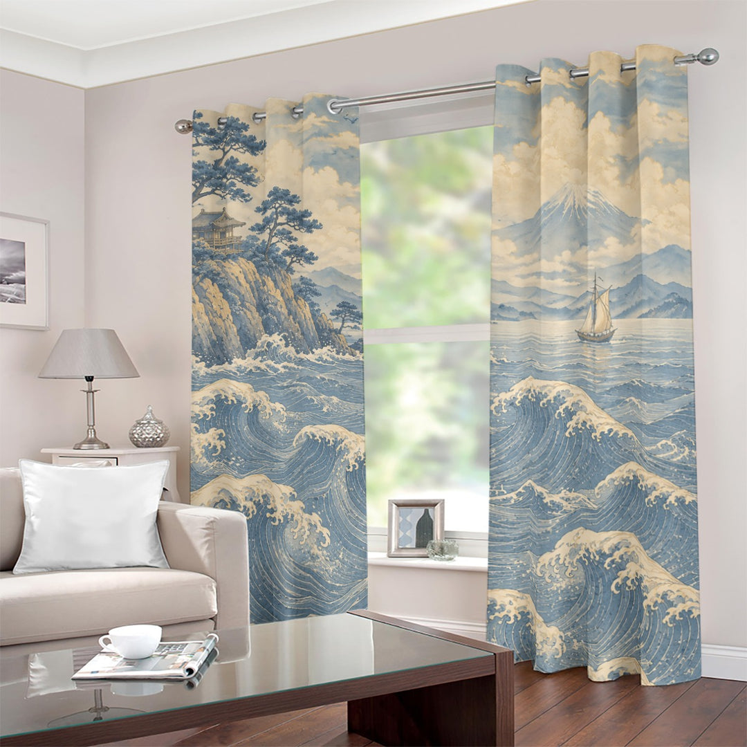 Japanese Waves Blackout Grommet Curtains | 265(gsm)