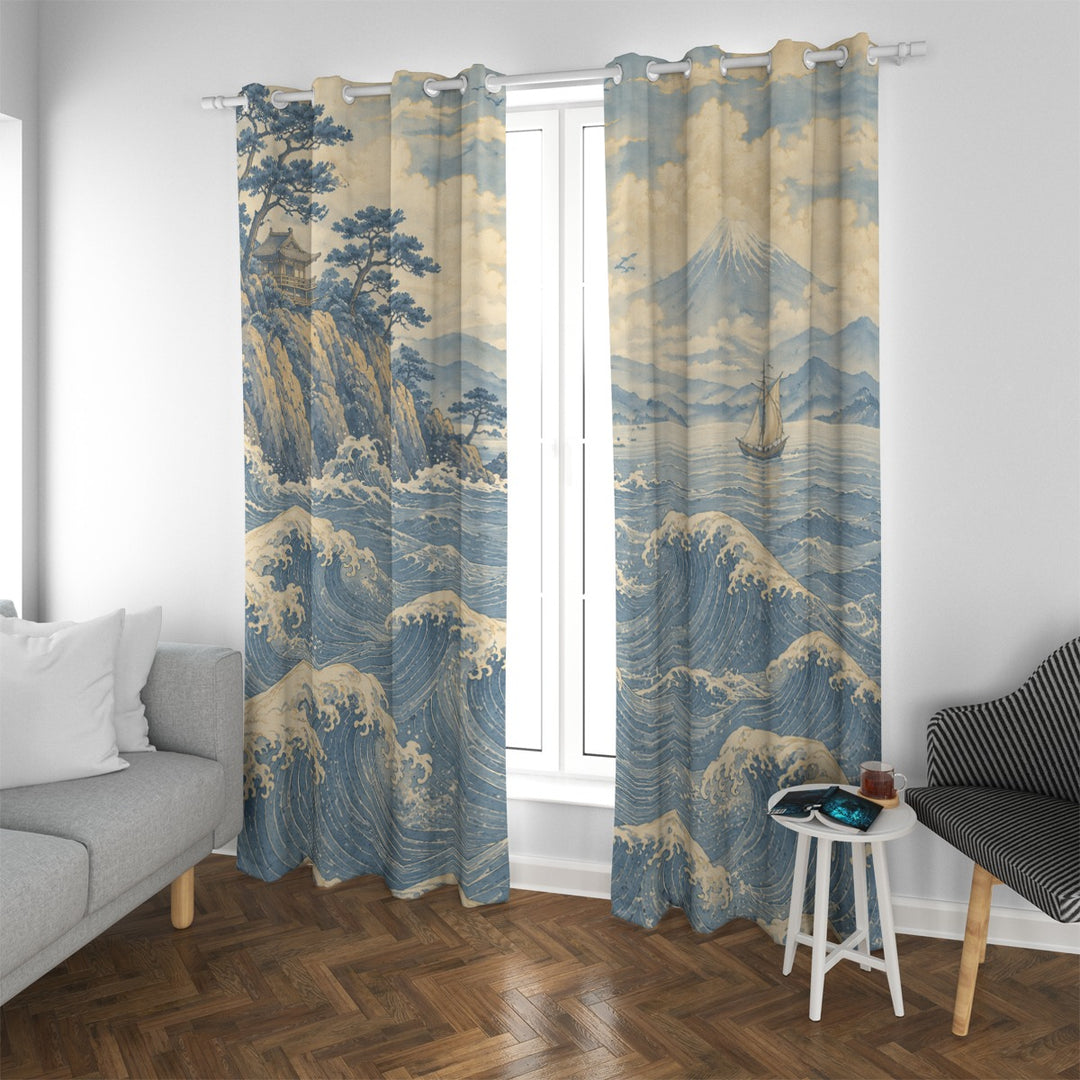 Japanese Waves Blackout Grommet Curtains | 265(gsm)