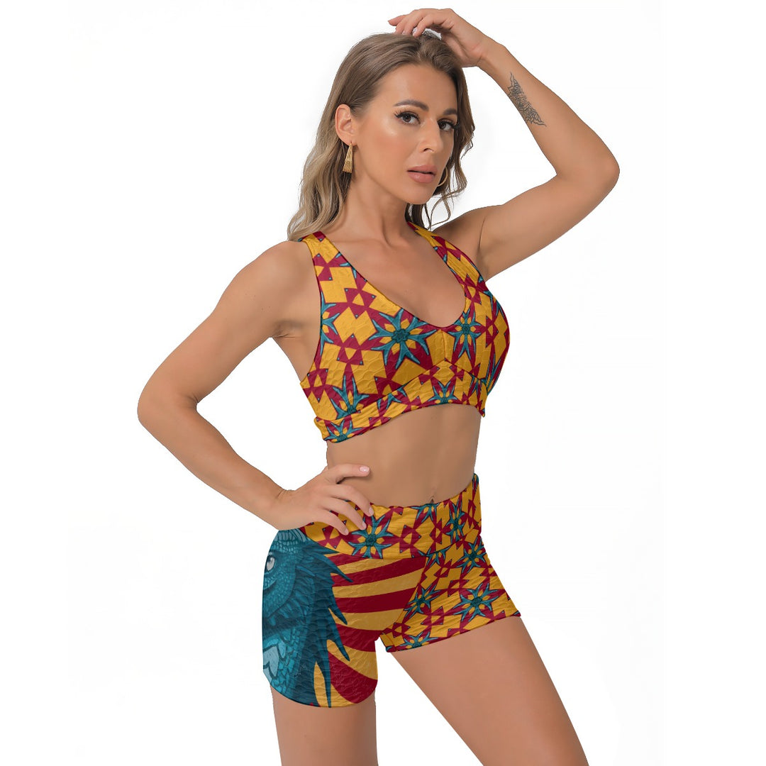 Yellow and Red Dragon Women’s Sports Bra and Shorts Set