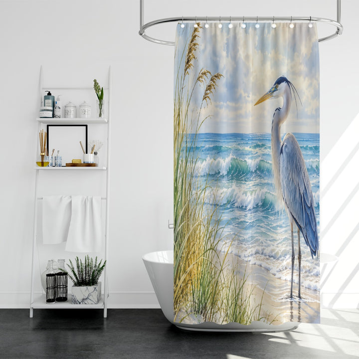 Heron Bliss Shower Curtain | Coastal Polyester Bathroom Decor