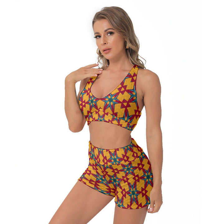 Red Yellow Dragon Delight Women's Sports Bra Suit