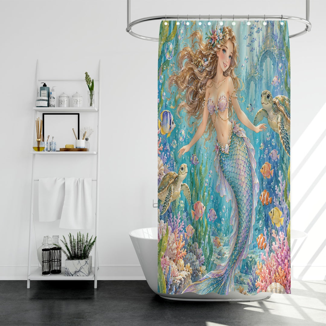 Mermaid Shower Curtain | Waterproof Polyester Coastal Bathroom Decor
