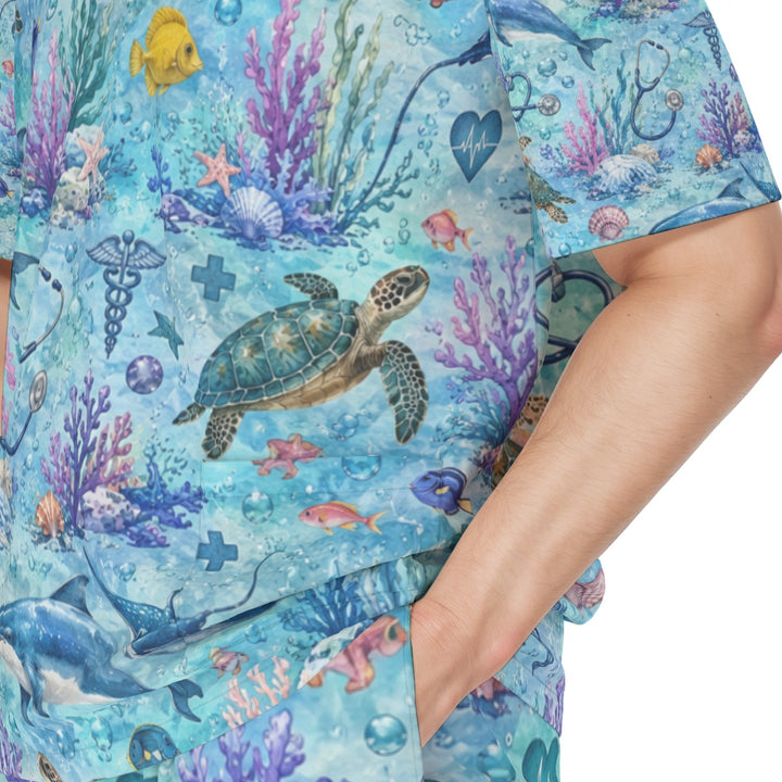 Coastal Vibes Unisex Scrub Set With Six Pocket