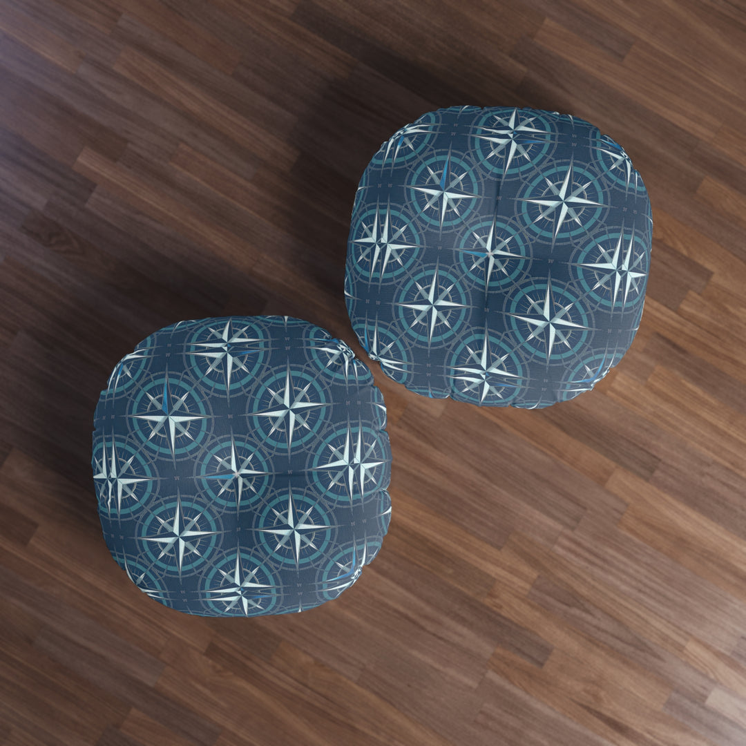 Compass Tufted Floor Pillow, Round