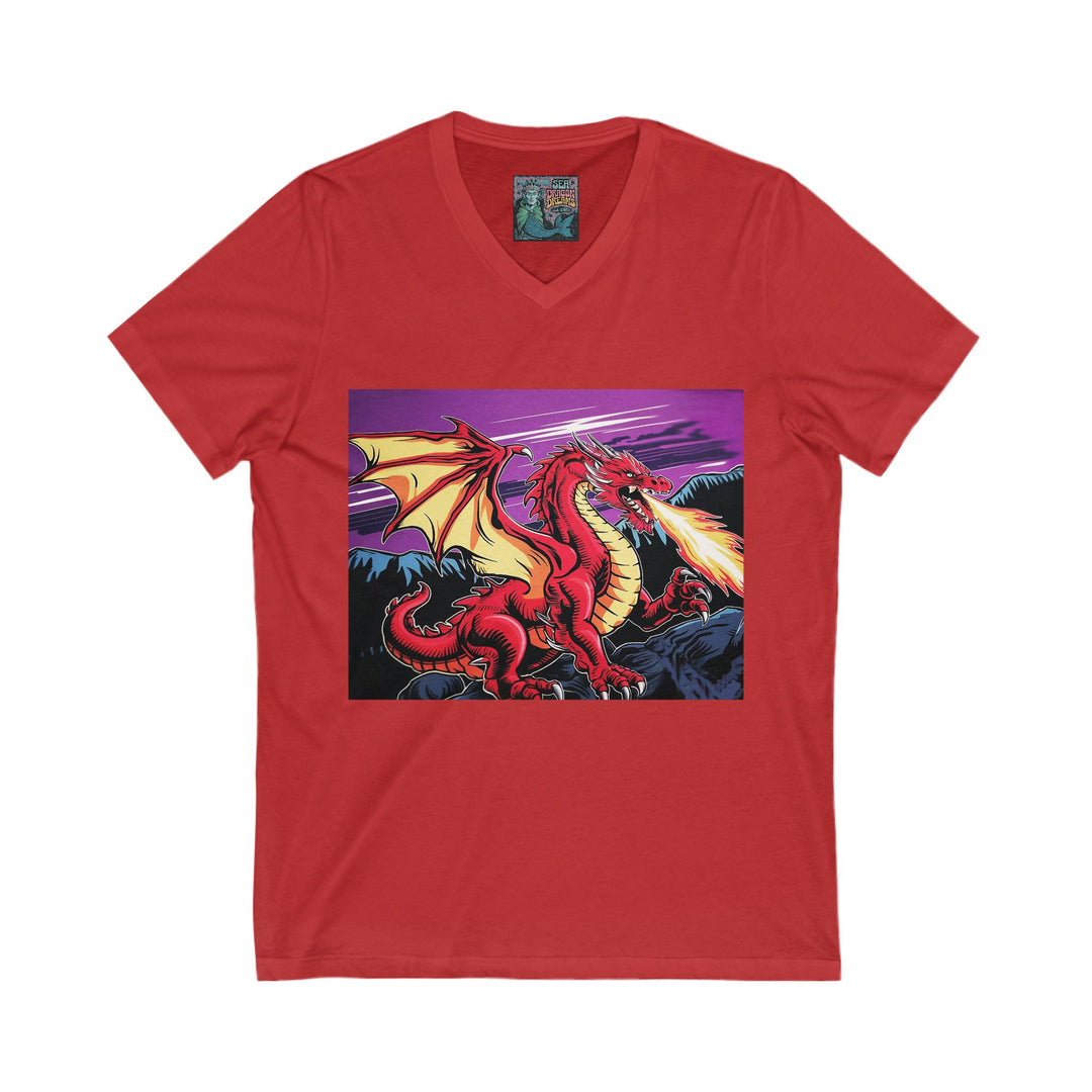 Unisex Jersey Short Sleeve V-Neck Tee - Conquering Dragon