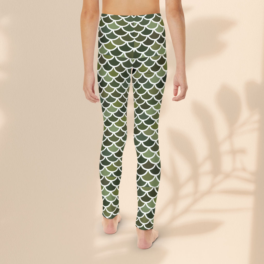 Youth Full-Length Leggings  - Green Mer Scales