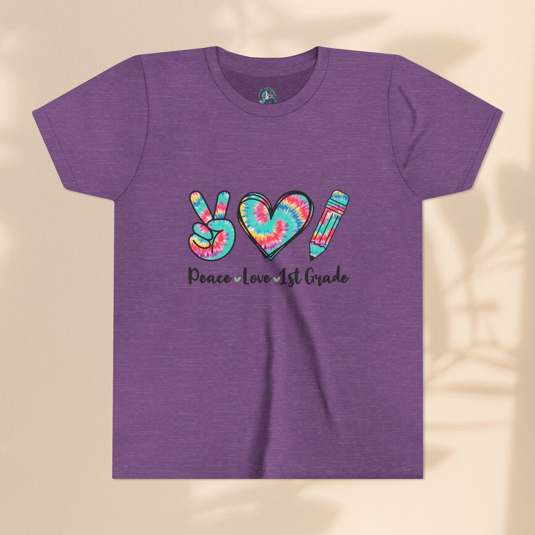 Peace Love 1st Grade Youth Tee, Tie-Dye Kids Shirt, Back to School Outfit, Child's Birthday Gift, Teacher Appreciation Gift
