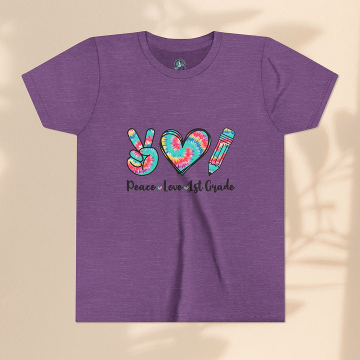Peace Love 1st Grade Youth Tee, Tie-Dye Kids Shirt, Back to School Outfit, Child's Birthday Gift, Teacher Appreciation Gift