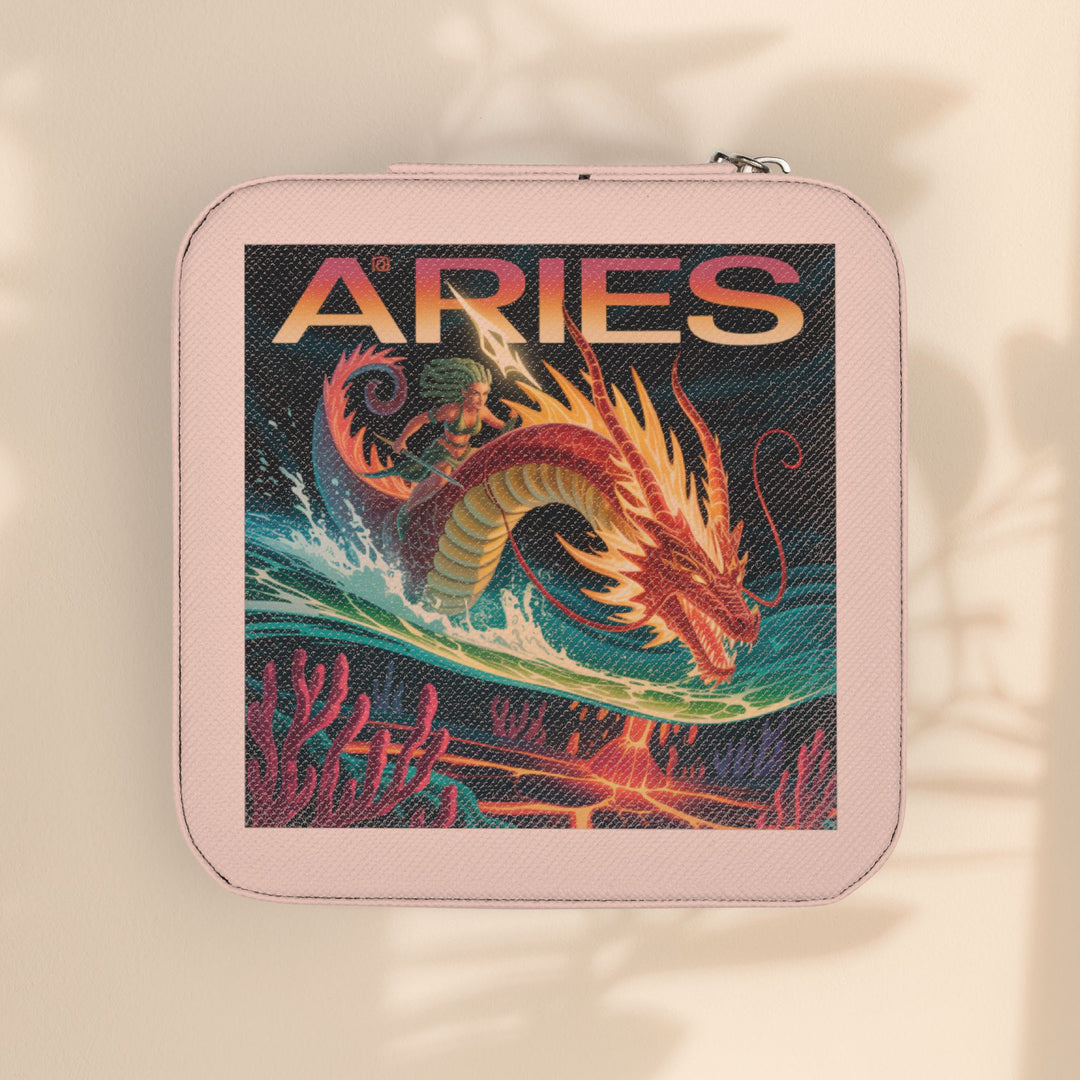 Aries Zodiac Jewelry Travel Case — Compact Astrological Ring & Earring Organizer