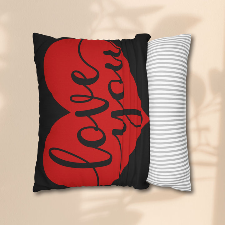 Spun Polyester Square Pillowcase - Black and Red Love You