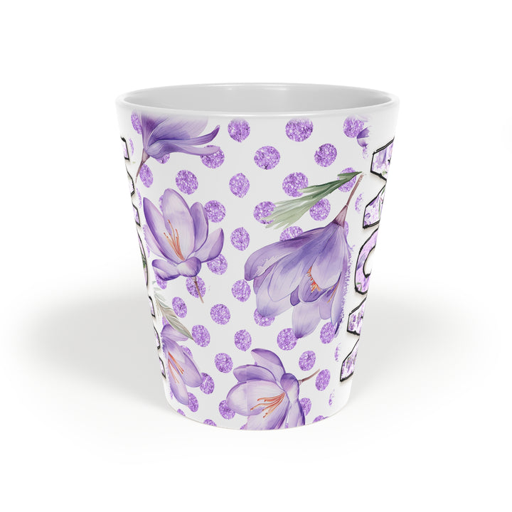 Floral Mom Latte Mug - 12oz Purple Polka Dot Coffee Cup