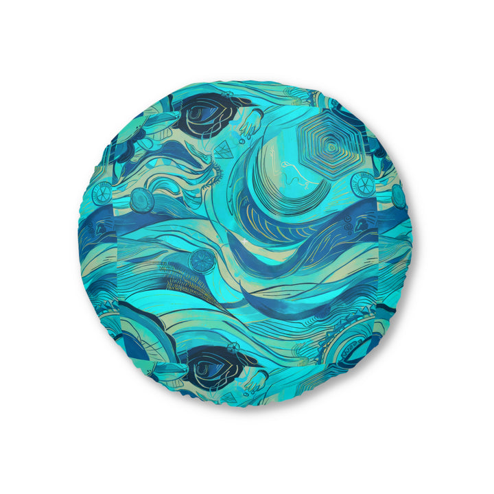 Ocean Waves Tufted Floor Pillow, Round