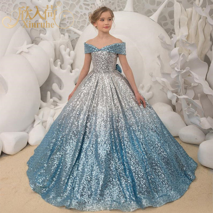 Girls’ 100% Cotton Princess Dress with Elegant Long Train