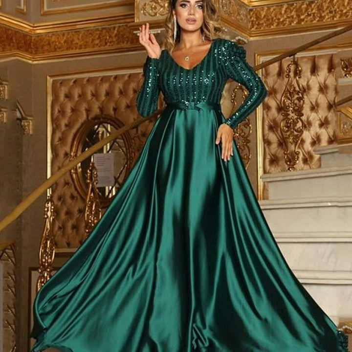 Women’s V-Neck Swing Evening Maxi Dress
