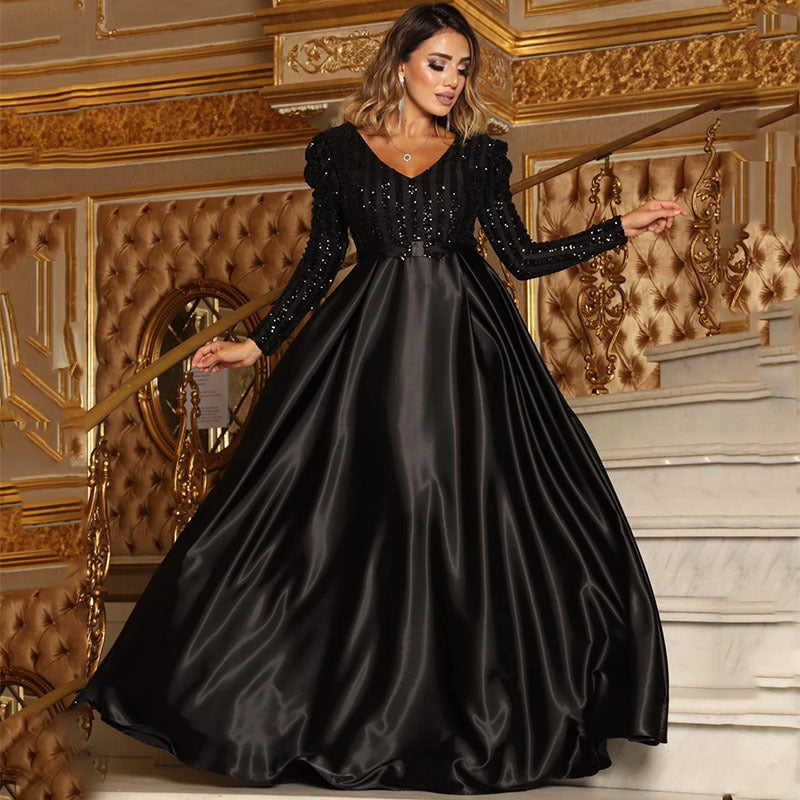Women’s V-Neck Swing Evening Maxi Dress