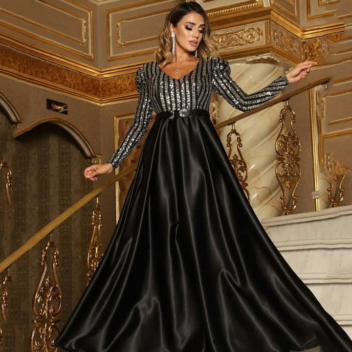 Women’s V-Neck Swing Evening Maxi Dress