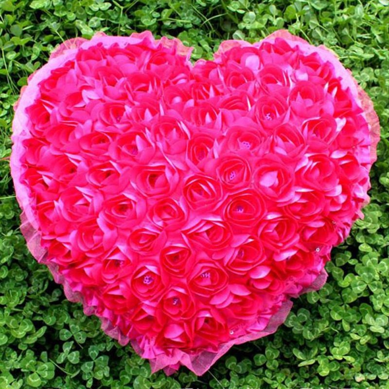 Rose Love Heart-Shaped Plush Pillow