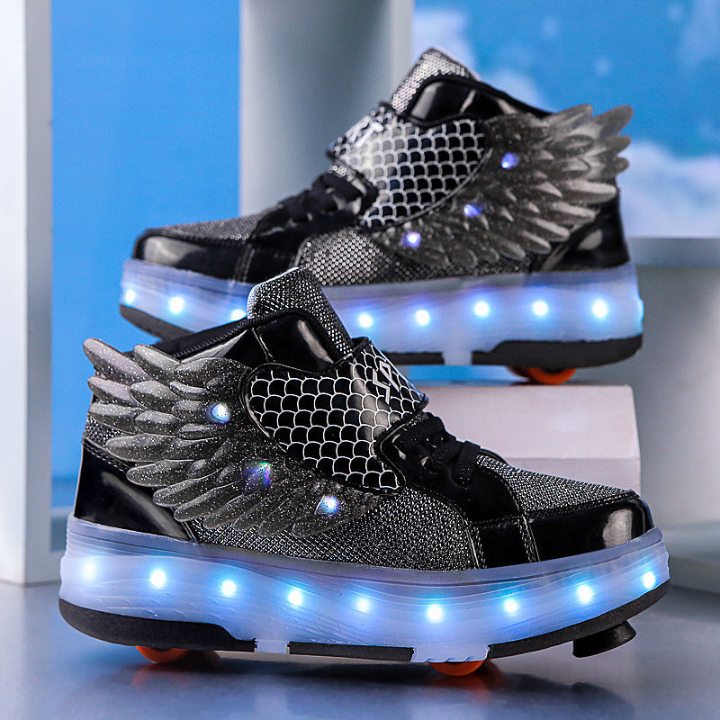 Kids’ Double-Wheel LED Light-Up Roller Skates with Wings