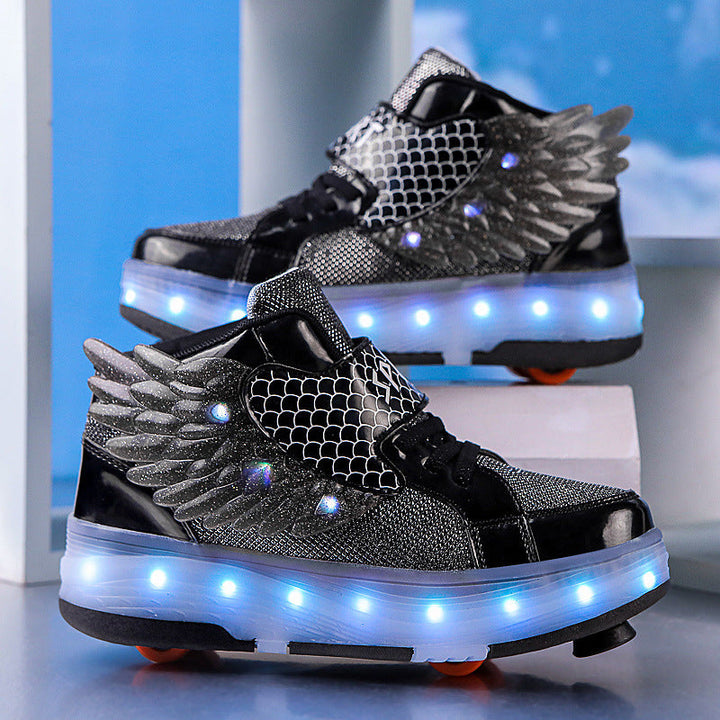 Kids’ Double-Wheel LED Light-Up Roller Skates with Wings