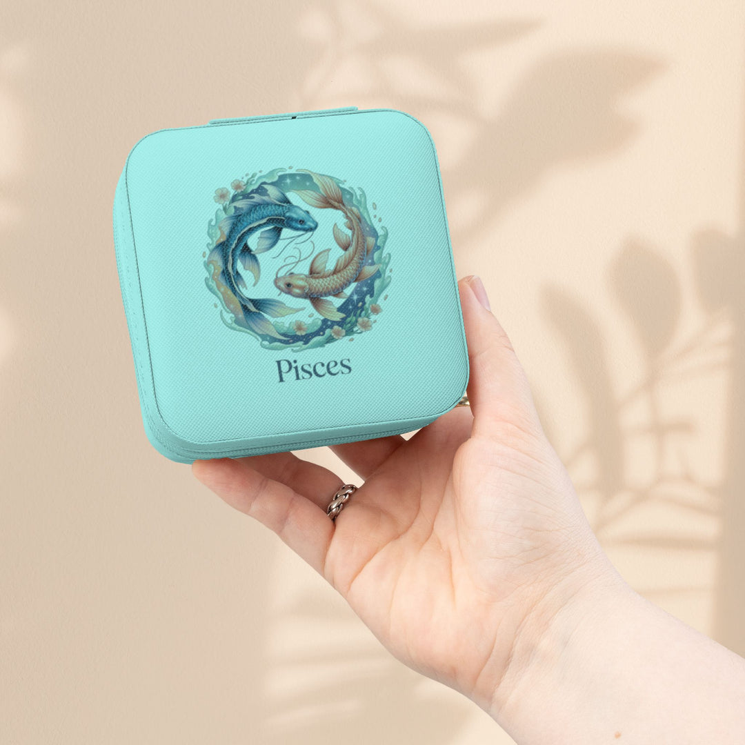 Pisces Zodiac Jewelry Travel Case — Compact Pink Ring & Earring Organizer